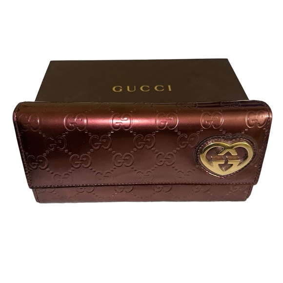 GUCCI GG Shine Guccissima Lovely Heart Continental Wallet Scarlatto with box - Picture 3 of 16